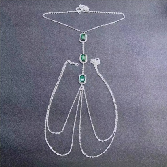 Emerald Silver Zircon Body Chain, Elegant, Classy, Minimalist - Picture 3 of 5